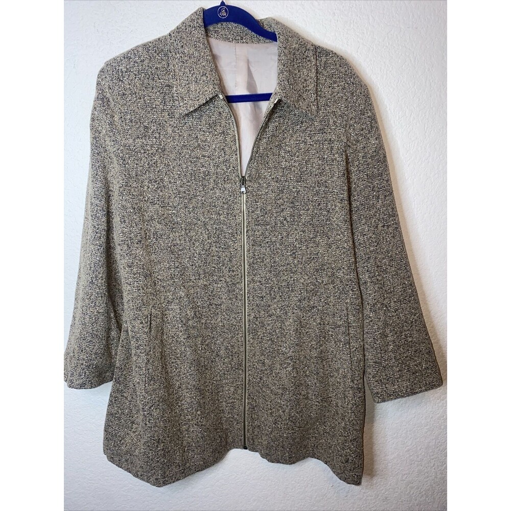 Mino Lombardi Wool Silk Tweed Womens 12 Zip Trench Jacket gorp Speckle ITALY